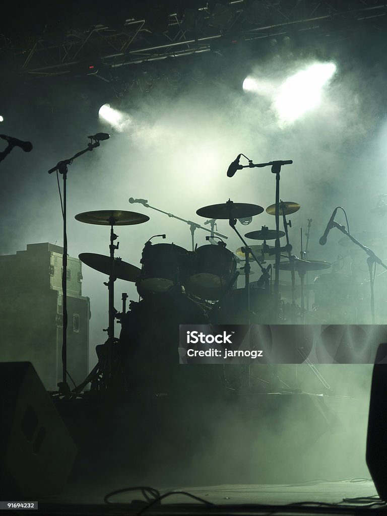 Empty stage with instruments ready for performance  Back Lit Stock Photo