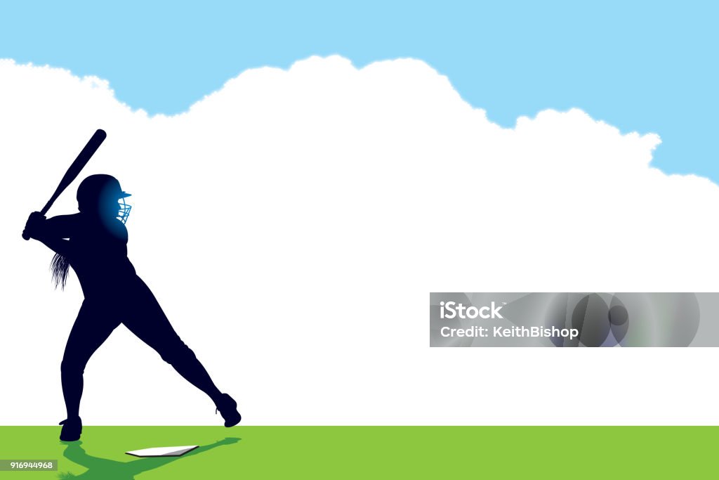 Girls Softball Batter Background, At Bat Graphics silhouette illustration of  Girls Softball Batter Background, At Bat. Proportioned for social media. Softball - Sport stock vector