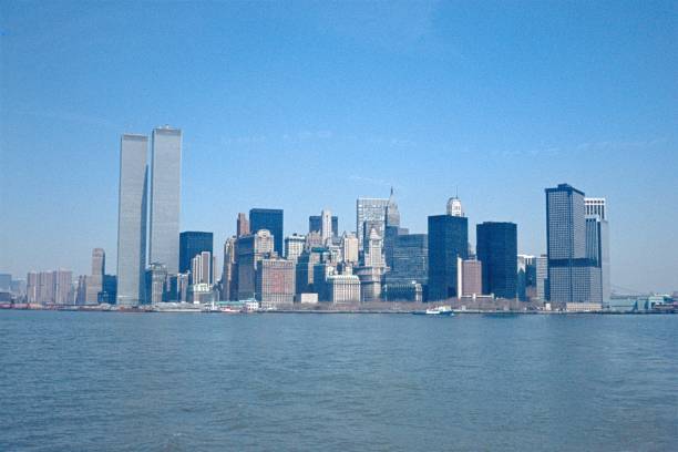 New York City Skyline, 1974 New York City, NY, USA, 1974. Skyline from the southern tip of New York City (Manhattan). manhattan new york city photos stock pictures, royalty-free photos & images