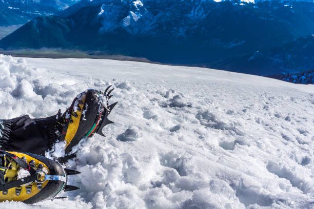 istock Crampons close up for extreme hiking on snow covered mountains. 916965964