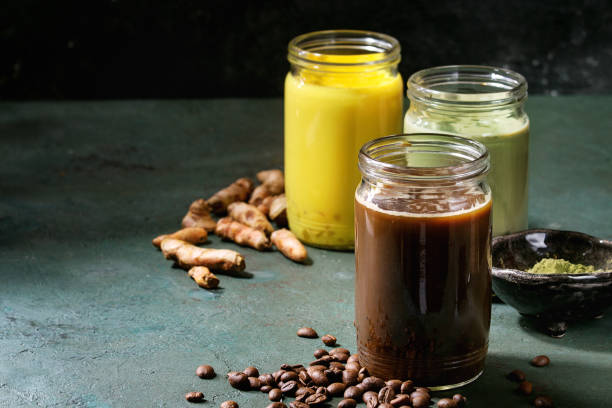 istock Variety of iced latte drinks. 916966028