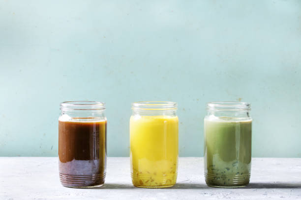 istock Variety of iced latte drinks. 916966058