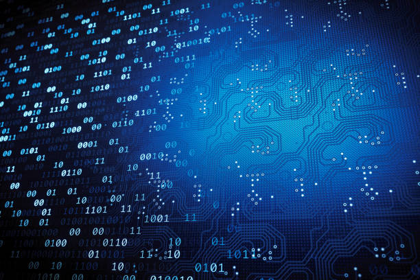 binary numbers with integrated circuit - bit imagens e fotografias de stock