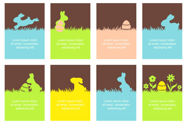 Set of Easter banner with cute rabbits Collection of Easter banner, background, flyer, placard with silhouette of cute rabbits. Holiday poster for scrapbooking. Vector template card for greeting, decoration, congratulation, invitation. EPS8 easter silhouettes stock illustrations