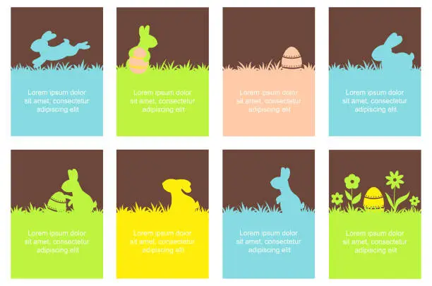Vector illustration of Set of Easter banner with cute rabbits