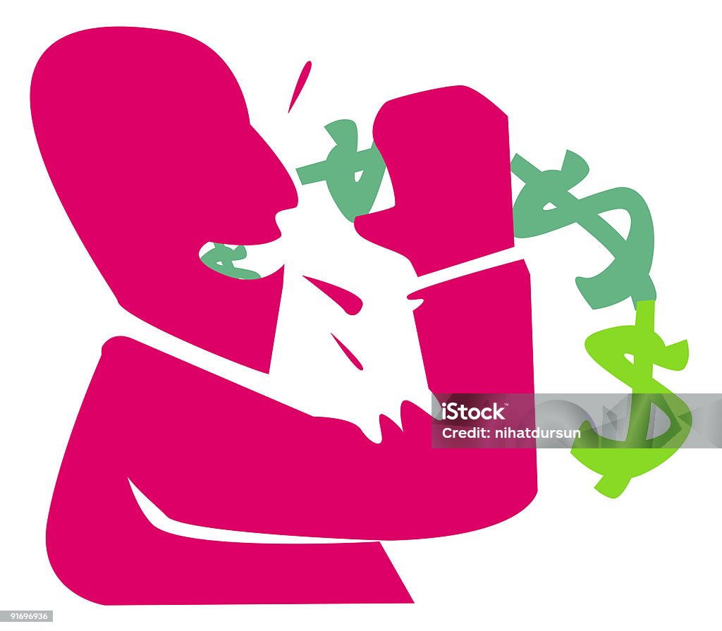 Comic-Figur der Mann trinkt-Dollar - Lizenzfrei Bankgeschäft Stock-Illustration