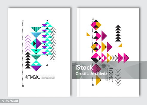 istock Geometric colorful ethnic flyers. 916975318