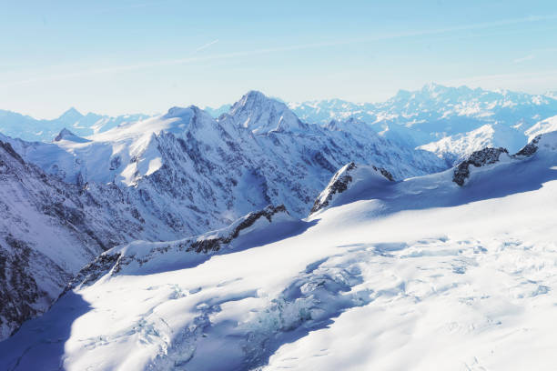 산 봉우리와 aletsch 빙하 겨울 스위스 알프스 - jungfrau region berne canton valais canton eiger 뉴스 사진 이미지