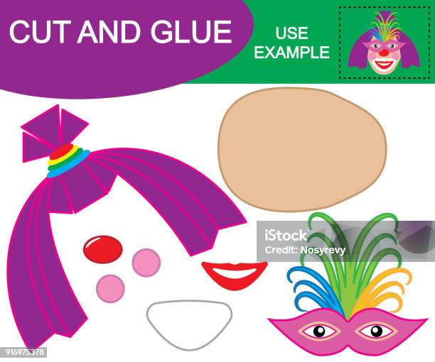 Image Of Female Clown Cut And Glue Educational Game For Children Stock Illustration - Download Image Now