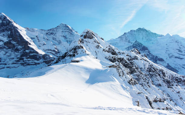 cime montuose a mannlichen nelle alpi svizzere invernali - european alps switzerland glacier high angle view foto e immagini stock