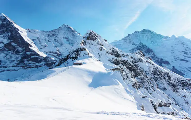 Photo of Mountain peaks in Mannlichen in winter Swiss Alps