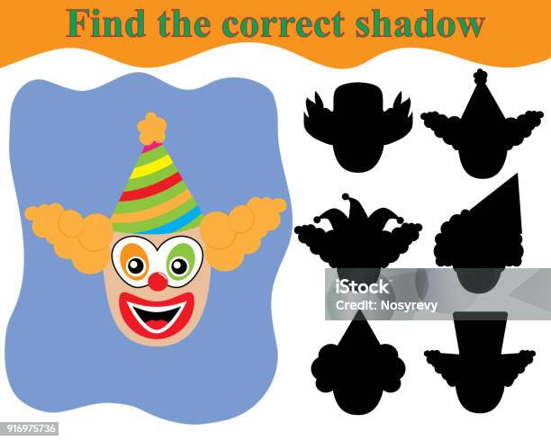 Clowns Face Find The Correct Shadow Educational Game For Children Stock Illustration - Download Image Now