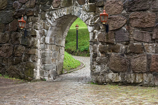 istock Town gate with red lanterns in a middle ages fortress 91697928