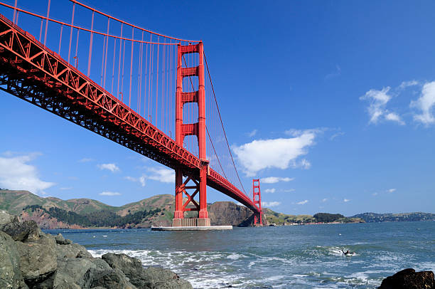 Golden Gate Bridge and rocks stock photo