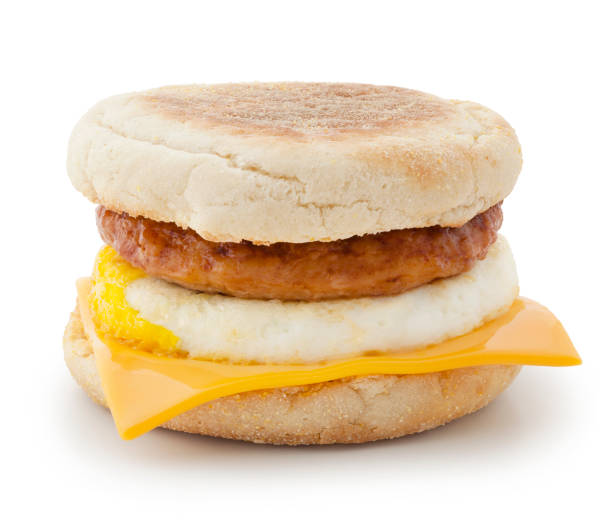 frühstücks-sandwich (mit pfad) - muffin cheese bakery breakfast stock-fotos und bilder