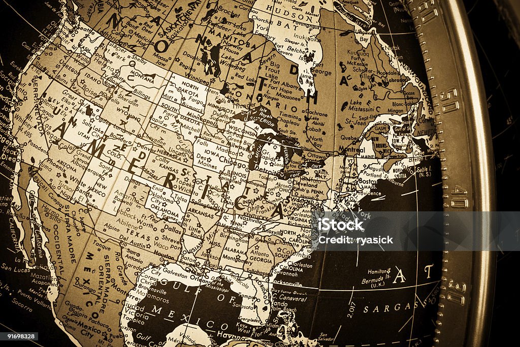 Gros plan de la carte d'United States of America sur le monde - Photo de Carte libre de droits