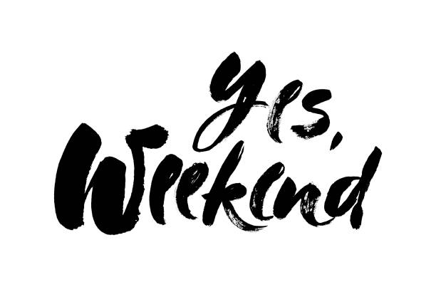 istock Yes weekend hand drawn lettering isolated on white background. Ink illustration. Modern brush calligraphy. 916984166