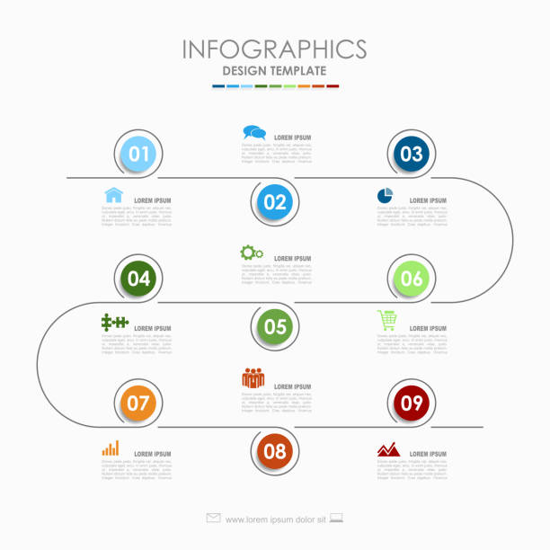 szablon infografiki. ilustracja wektorowa. używany do układu przepływu pracy, diagramu, opcji kroku biznesowego, baneru, projektowania stron internetowych. - 9 stock illustrations