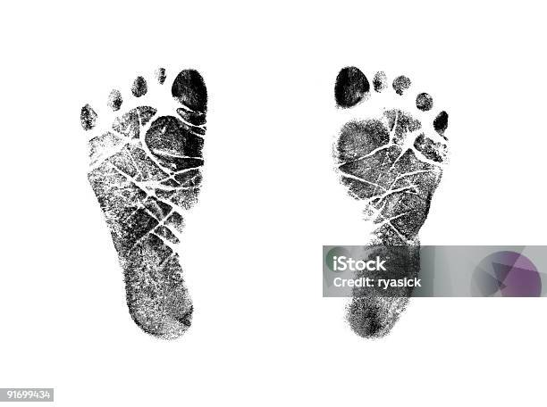 Newborn Infant Baby Footprint Ink Stamp Impressions Isolated Stock Photo - Download Image Now
