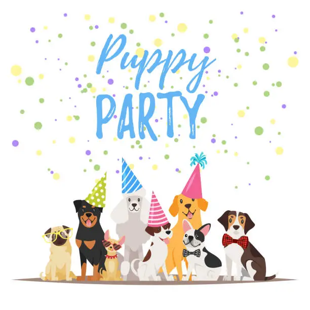 Vector illustration of Dog Birthday party greeting card