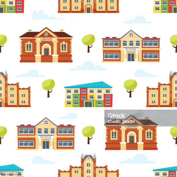 School Building Pattern Seamless Pattern With Educational Buildings Stock Illustration ...