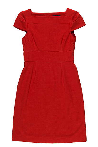 istock Fashionable red dress on white background 91699596