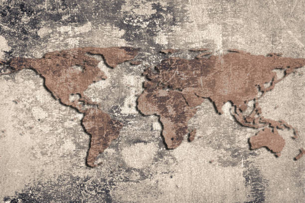 istock world map on a cracked stone wall background, grunge style 916997802