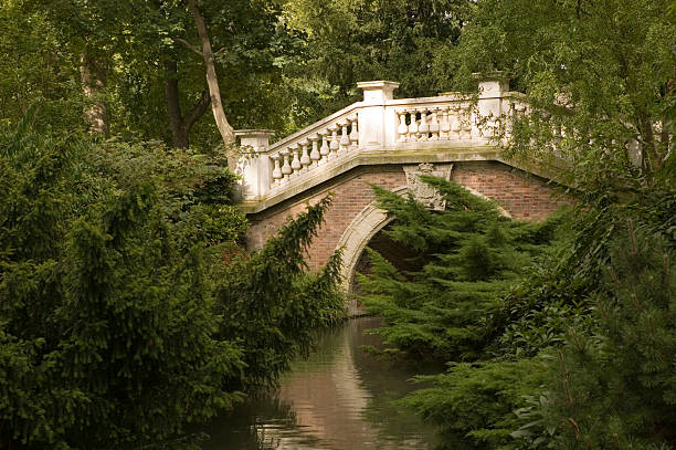 Beautiful old brick arched bridge and a canal. Autumn counytryside