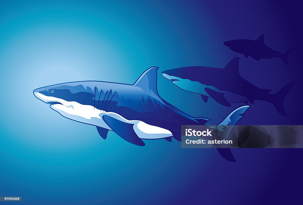 Tre squali - Illustrazione stock royalty-free di Blu