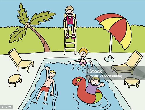 Pool Party Stock Illustration - Download Image Now - Swimming Pool, Cartoon, Lifeguard