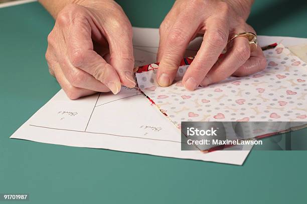 Pinning A Paper Quilting Stock Photo - Download Image Now - Active Seniors, Adult, Color Image