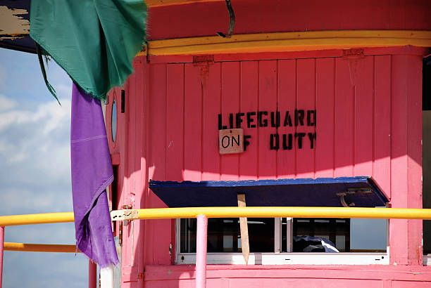istock Pink lifeguard station, on duty 91702253