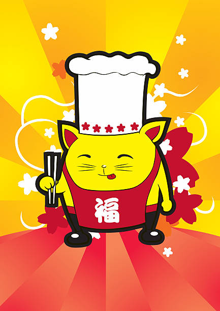 ilustrações, clipart, desenhos animados e ícones de salto kitten chef - asian ethnicity chef fine dining creativity