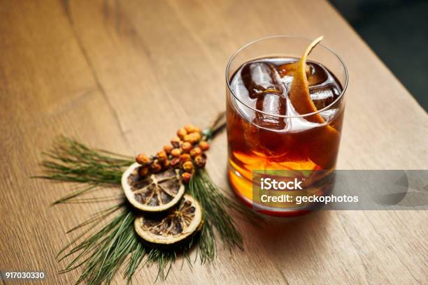 Beverage Cocktail With Cognac Or Whiskey Cola Stock Photo - Download Image Now - Whiskey, Cocktail, Bourbon Whiskey