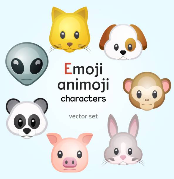 Emoji or animoji animal characters Emoji or animoji animal characters, color vector illustration bunny emoticons stock illustrations