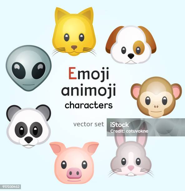 Emoji Or Animoji Animal Characters Stock Illustration - Download Image Now - Emoticon, Dog, Domestic Cat