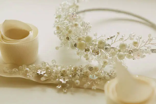 The composition of beautiful wedding accessories bride