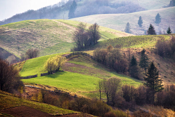 istock Green hills in mountain valley. Spring landscape. 917034052