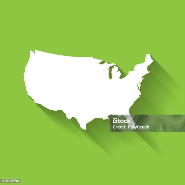 United States Of America Usa White Map Silhouette With Gradient Long Shadow Effect Isolated On Green Background Simple Flat Vector Illustration Stock Illustration - Download Image Now