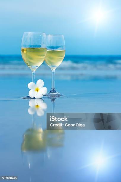 Two Glasses Of White Wine Stock Photo - Download Image Now - Alcohol - Drink, Beach, Beauty In Nature