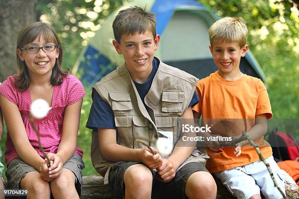 Kinder Rösten Marshmallows Stockfoto und mehr Bilder von Ferienlager - Ferienlager, Camping, Familie