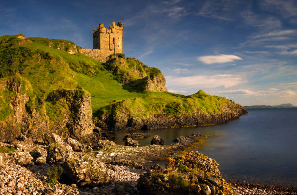 Gylen Castle sunset Gylen Castle on rocky cliffs, Isle of Kerrera, Scotland argyll and bute stock pictures, royalty-free photos & images