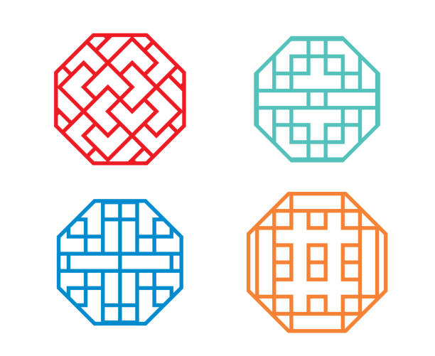 Chinese octagon window frame and symbol in vector Chinese octagon window frame and symbol in vector design octagon house stock illustrations
