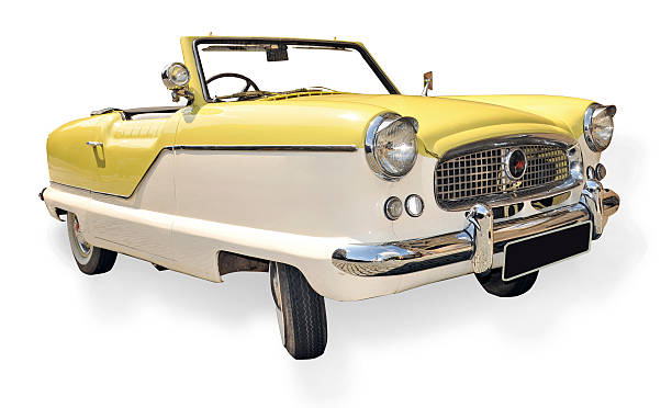 istock A yellow and white retro car on a white background 91705784