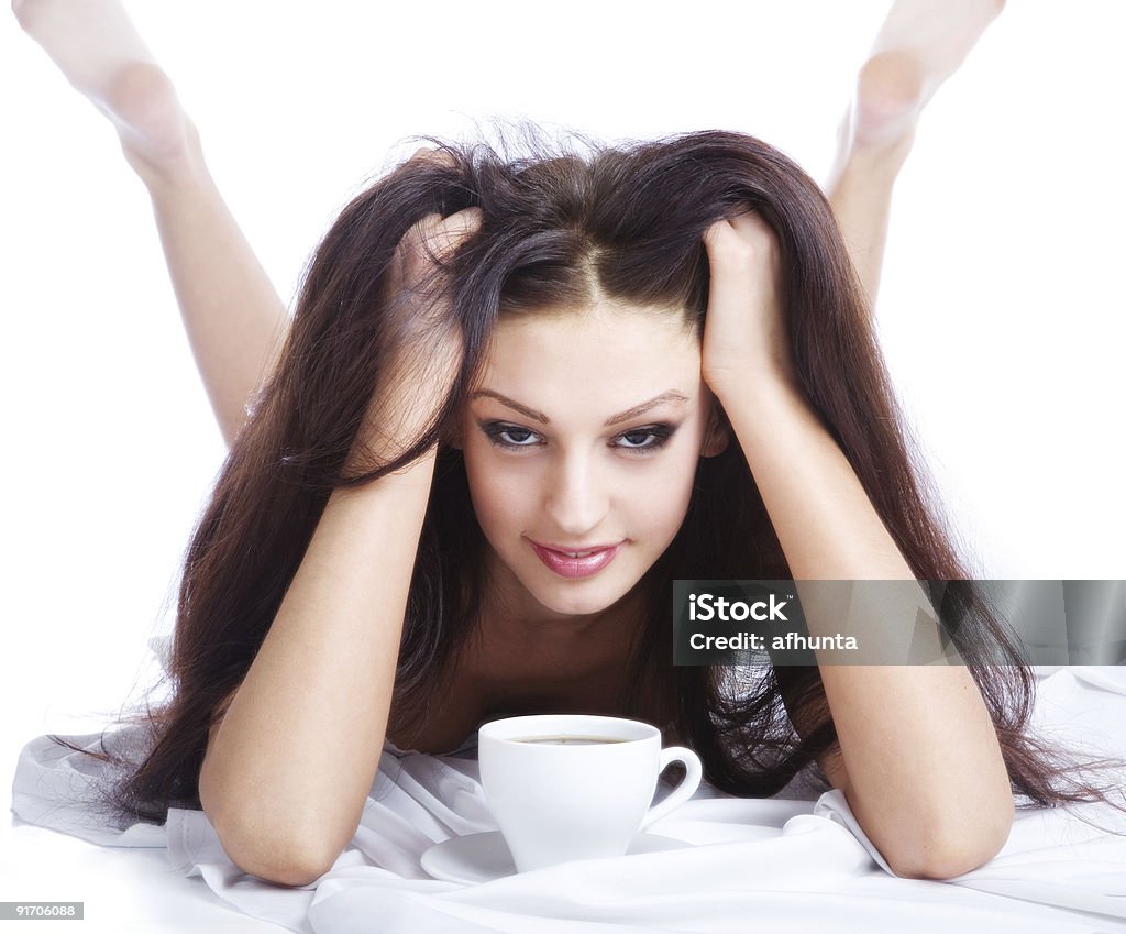 Женщина, пить кофе - Стоковые фото Белый роялти-фри
