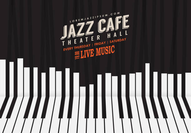 ilustrações, clipart, desenhos animados e ícones de jazz, cartaz fundo de modelo. - piano