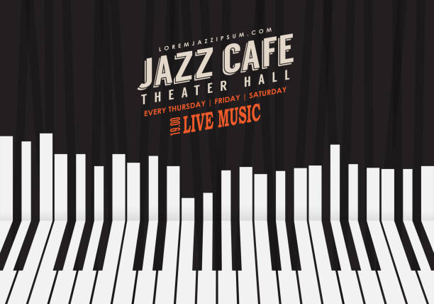 Jazz music, poster background template. Piano keyboard illustration. Website background, festival event flyer design. piano stock illustrations