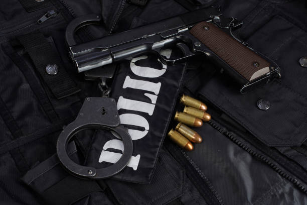 istock Special weapons and tactics team equipment on black background 917063906