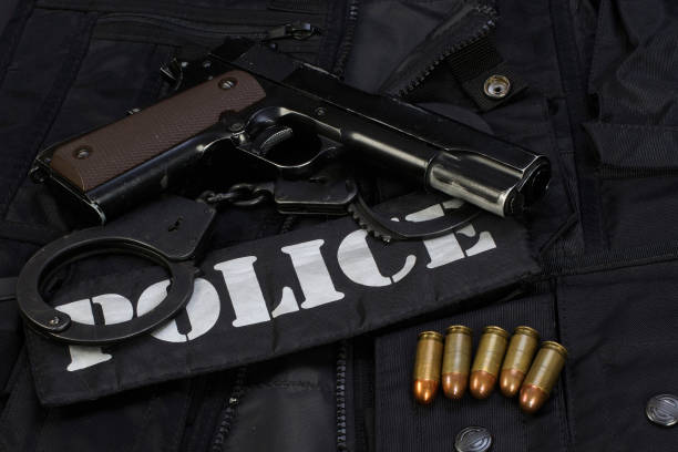 istock Special weapons and tactics team equipment on black background 917063948