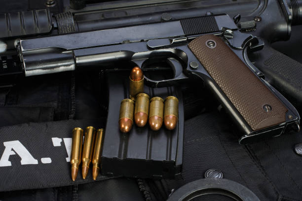 istock Special weapons and tactics team equipment on black background 917066340